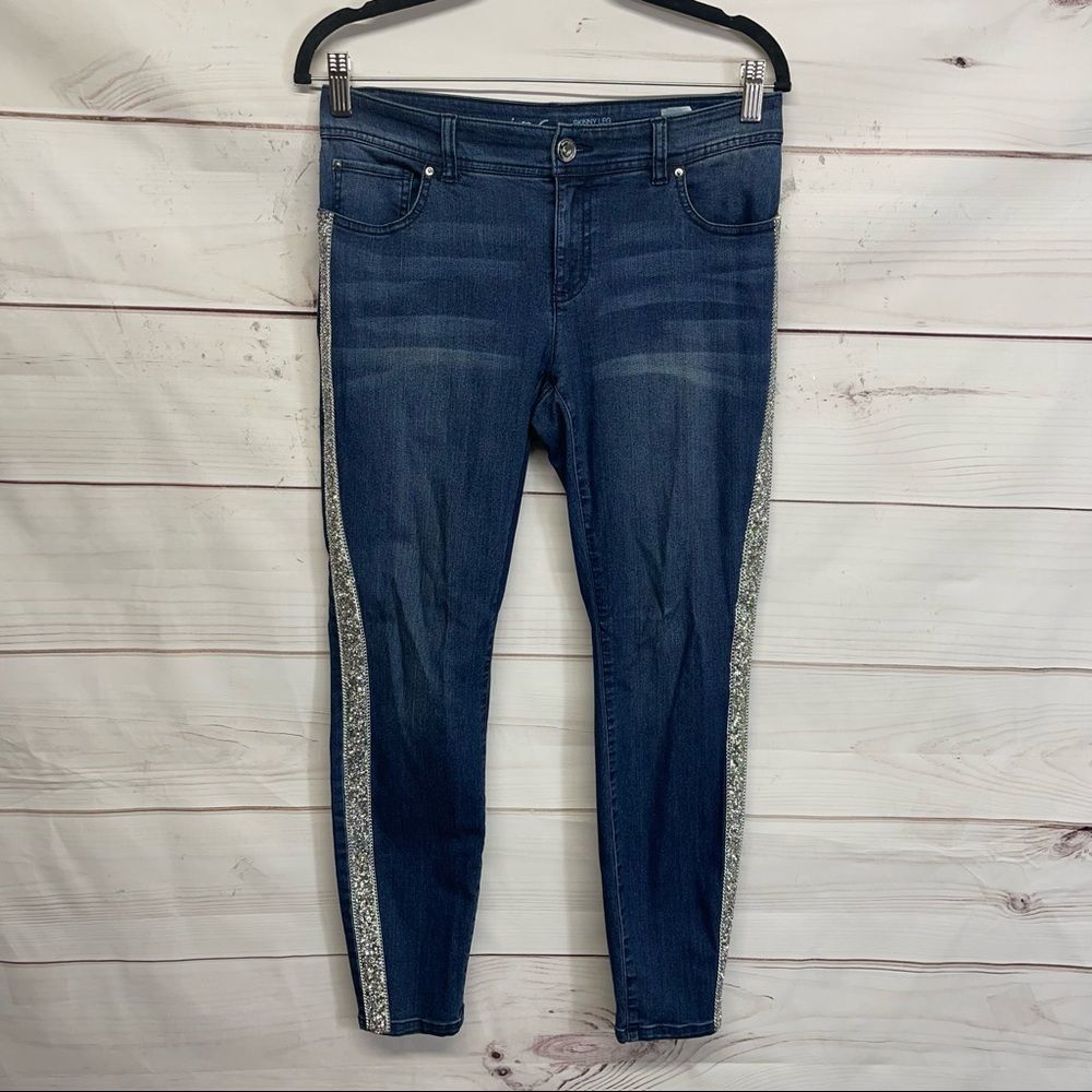 Inc Embellished-Stripe Skinny Jeans